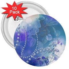 Wonderful Floral Design With Pearls 3  Buttons (10 Pack)  by FantasyWorld7