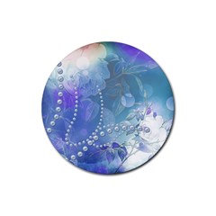 Wonderful Floral Design With Pearls Rubber Coaster (round)  by FantasyWorld7