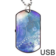 Wonderful Floral Design With Pearls Dog Tag Usb Flash (one Side) by FantasyWorld7