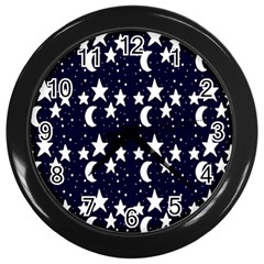 Starry Night Cartoon Print Pattern Wall Clock (black) by dflcprintsclothing