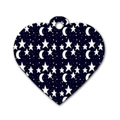 Starry Night Cartoon Print Pattern Dog Tag Heart (Two Sides)