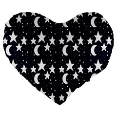 Starry Night Cartoon Print Pattern Large 19  Premium Heart Shape Cushions