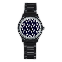 Starry Night Cartoon Print Pattern Stainless Steel Round Watch by dflcprintsclothing