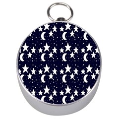 Starry Night Cartoon Print Pattern Silver Compasses by dflcprintsclothing