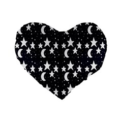 Starry Night Cartoon Print Pattern Standard 16  Premium Flano Heart Shape Cushions