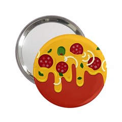 Pizza Topping Funny Modern Yellow Melting Cheese And Pepperonis 2 25  Handbag Mirrors by genx