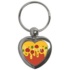 Pizza Topping Funny Modern Yellow Melting Cheese And Pepperonis Key Chains (heart)  by genx