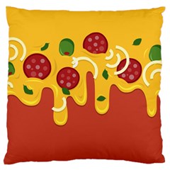 Pizza Topping Funny Modern Yellow Melting Cheese And Pepperonis Large Cushion Case (two Sides) by genx