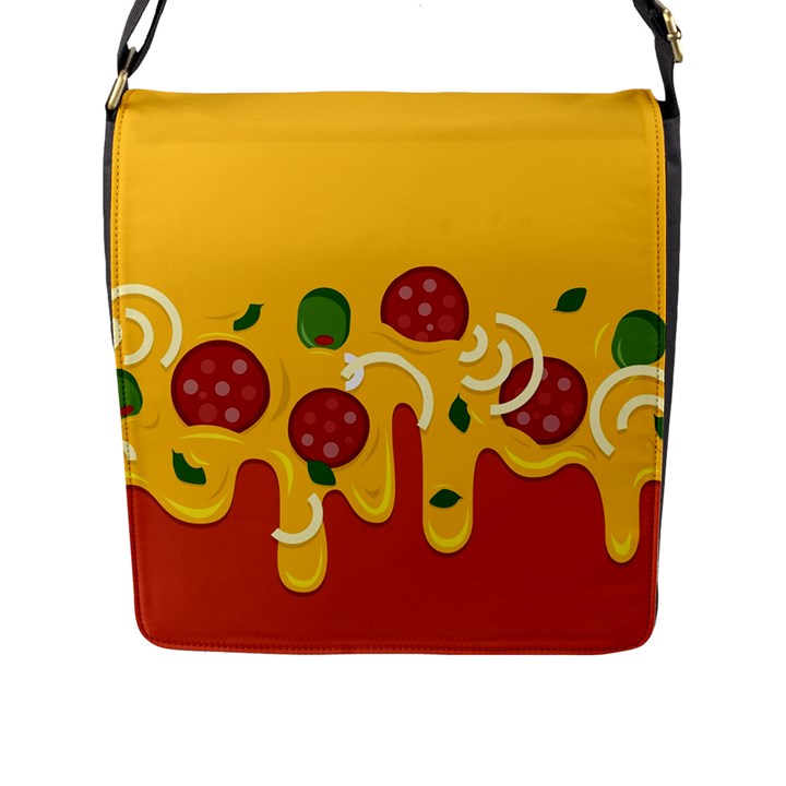 Pizza Topping funny modern yellow melting cheese and pepperonis Flap Closure Messenger Bag (L)