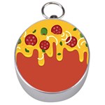 Pizza Topping funny modern yellow melting cheese and pepperonis Silver Compasses Front