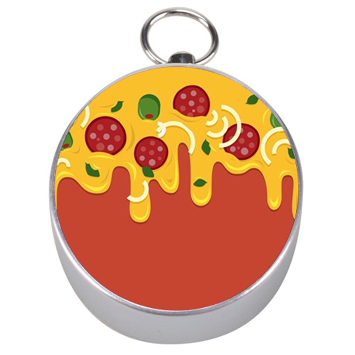 Pizza Topping funny modern yellow melting cheese and pepperonis Silver Compasses