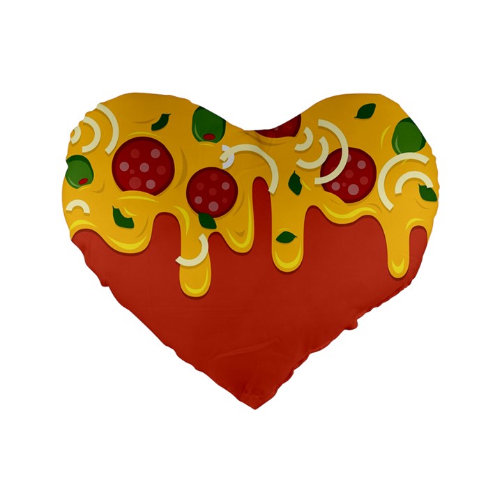 Pizza Topping funny modern yellow melting cheese and pepperonis Standard 16  Premium Flano Heart Shape Cushions