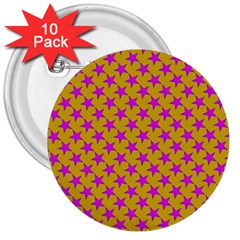 Pink Stars Pattern On Yellow 3  Buttons (10 Pack)  by BrightVibesDesign