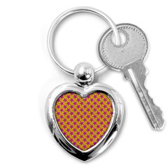 Pink Stars Pattern On Yellow Key Chains (heart)  by BrightVibesDesign