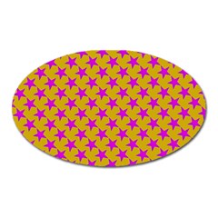 Pink Stars Pattern On Yellow Oval Magnet by BrightVibesDesign