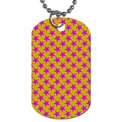 Pink Stars Pattern On Yellow Dog Tag (one Side) by BrightVibesDesign