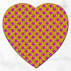 Pink Stars Pattern On Yellow Jigsaw Puzzle (heart) by BrightVibesDesign