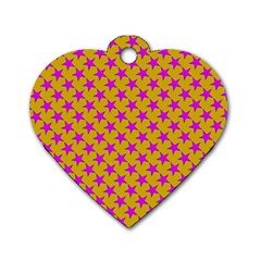 Pink Stars Pattern On Yellow Dog Tag Heart (one Side) by BrightVibesDesign