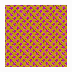 Pink Stars Pattern On Yellow Medium Glasses Cloth (2-side) by BrightVibesDesign