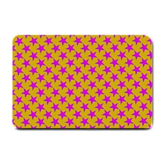 Pink Stars Pattern On Yellow Small Doormat  by BrightVibesDesign