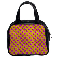 Pink Stars Pattern On Yellow Classic Handbag (two Sides) by BrightVibesDesign