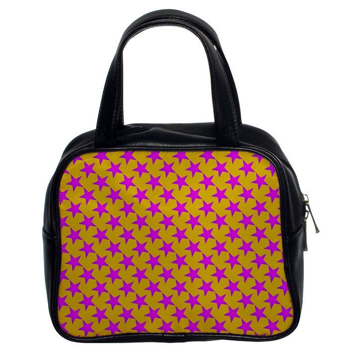 Pink Stars Pattern On Yellow Classic Handbag (Two Sides)