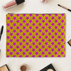 Pink Stars Pattern On Yellow Cosmetic Bag (xl) by BrightVibesDesign