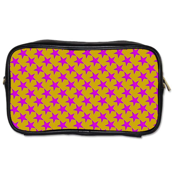 Pink Stars Pattern On Yellow Toiletries Bag (Two Sides)