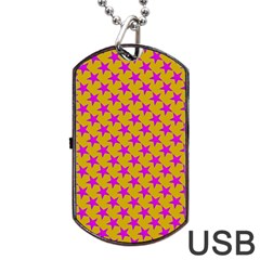 Pink Stars Pattern On Yellow Dog Tag Usb Flash (one Side) by BrightVibesDesign