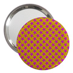 Pink Stars Pattern On Yellow 3  Handbag Mirrors by BrightVibesDesign