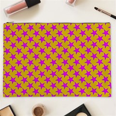 Pink Stars Pattern On Yellow Cosmetic Bag (xxl) by BrightVibesDesign