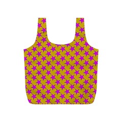 Pink Stars Pattern On Yellow Full Print Recycle Bag (s) by BrightVibesDesign