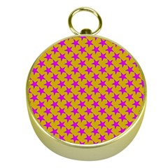 Pink Stars Pattern On Yellow Gold Compasses by BrightVibesDesign