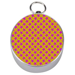 Pink Stars Pattern On Yellow Silver Compasses by BrightVibesDesign