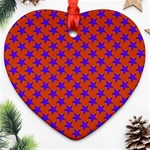 Purple Stars Pattern On Orange Ornament (Heart) Front