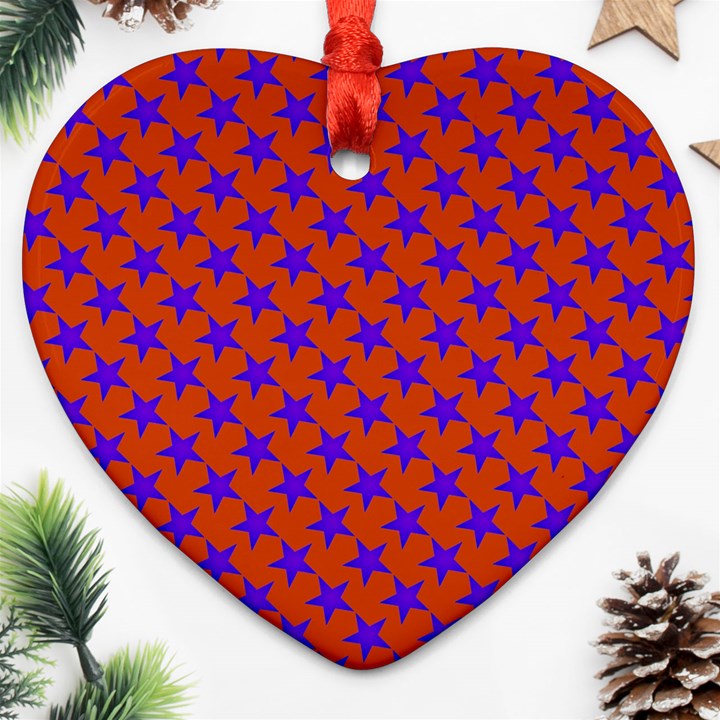 Purple Stars Pattern On Orange Ornament (Heart)