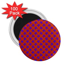 Purple Stars Pattern On Orange 2 25  Magnets (100 Pack) 