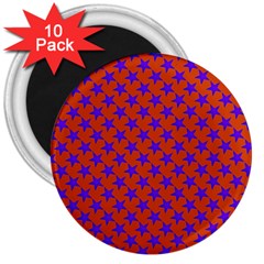 Purple Stars Pattern On Orange 3  Magnets (10 Pack)  by BrightVibesDesign