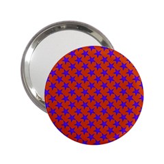 Purple Stars Pattern On Orange 2 25  Handbag Mirrors by BrightVibesDesign