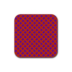 Purple Stars Pattern On Orange Rubber Coaster (square)  by BrightVibesDesign