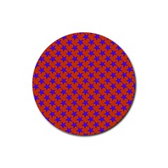 Purple Stars Pattern On Orange Rubber Round Coaster (4 Pack)  by BrightVibesDesign