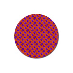 Purple Stars Pattern On Orange Magnet 3  (round) by BrightVibesDesign