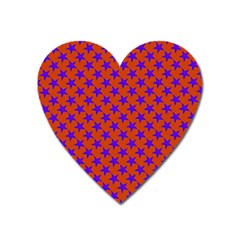 Purple Stars Pattern On Orange Heart Magnet by BrightVibesDesign