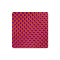 Purple Stars Pattern On Orange Square Magnet by BrightVibesDesign