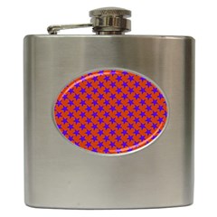 Purple Stars Pattern On Orange Hip Flask (6 Oz) by BrightVibesDesign