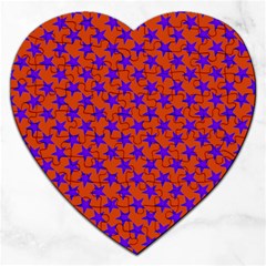 Purple Stars Pattern On Orange Jigsaw Puzzle (heart) by BrightVibesDesign