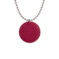 Purple Stars Pattern On Orange 1  Button Necklace by BrightVibesDesign