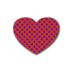 Purple Stars Pattern On Orange Rubber Coaster (heart)  by BrightVibesDesign