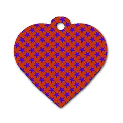 Purple Stars Pattern On Orange Dog Tag Heart (two Sides) by BrightVibesDesign