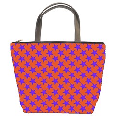 Purple Stars Pattern On Orange Bucket Bag by BrightVibesDesign